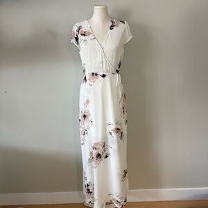 Dynamite Floral Wrap Maxi Dress Cream Pink Women’s Medium